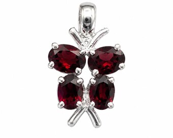 Natural Garnet Butterfly Pendant, Sterling Silver, Oval Gemstone, January Birthstone