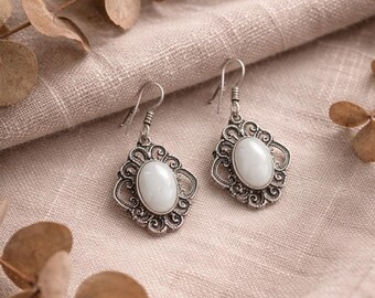 Vintage Style White Rainbow Gemstone Dangle Earrings