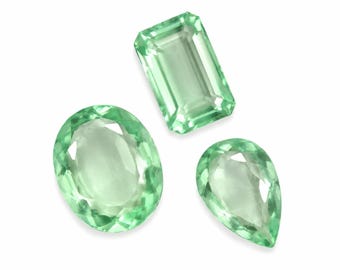 Green Fluorite Faceted Gemstones, Natural Green Gemstone, Polished Stones for Jewelry Making