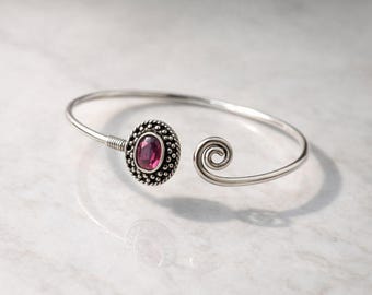 Handcrafted German Silver Garnet Bracelet | Adjustable Boho Cuff