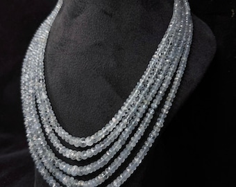 Aquamarine Faceted Beads Strand | Natural Blue Gemstone Rondelle Beads | Jewelry Supply