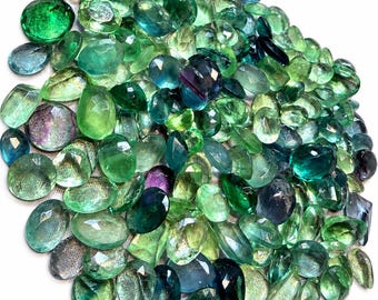 Mixed Green Blue Purple Fluorite Gemstones, Polished Faceted Stones for Jewelry Making