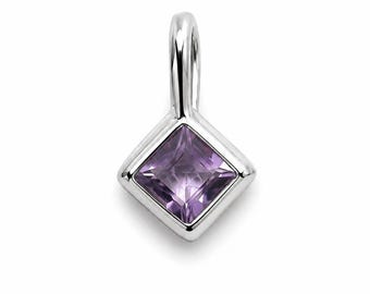 Natural Amethyst Pendant, Square Cut Sterling Silver Charm, February Birthstone Jewelry