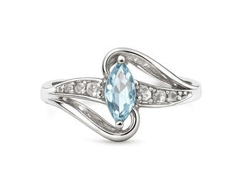 Aquamarine Marquise Ring for Women Sterling 925 Silver Jewelry