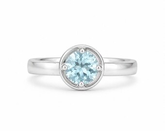 Sterling Silver Aquamarine Statement Ring, Natural Blue Gemstone, Rhodium Polish