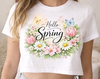 Hello Spring Floral Wreath PNG, Spring Vibes Digital Design (Instant Download)