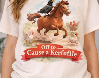 Off to cause a kerfuffle, Horse and Crow Kerfuffle PNG Shirt | Funny Farm Animal Humor (Instant Download)