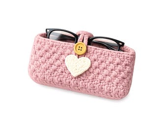 Crochet png,  Glasses Case, Pink Yarn Holder, Button Heart Detail (Instant Download)