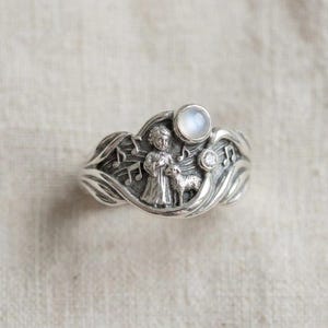 Jugendstil Musik Ring Silber Engel Schaf blau weiß Steinband Bild 4