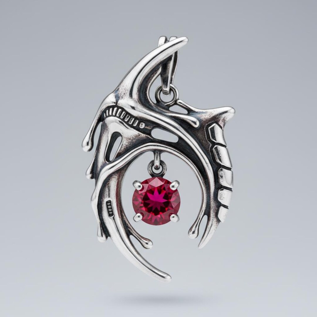 Gothic Scapula Pendant in Sterling Silver With Ruby Red Stone ...