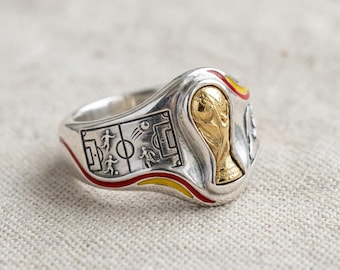 Fußball-WM Ring Silber-Gold-Ton Trophy Siegelring