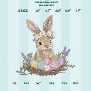 Cute Bunny Embroidery Design, Baby Girl Bunny, Kawaii Rabbit Stitch File, Floral Bunny Embroidery, Machine Embroidery Download