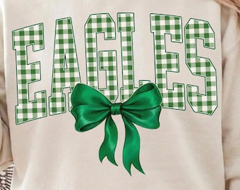 Eagles PNG, Eagles Mascot Coquette Bow Png, School Spirit Eagles Green Gingham Plaid, Game Day Sports Sublimation File, Digital Download
