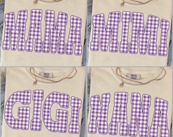 Purple Gingham Mama Nana Mimi Gigi PNG, Preppy Mom Sublimation Design, Checkered Varsity Letters, Mothers Day Shirt, Digital Download
