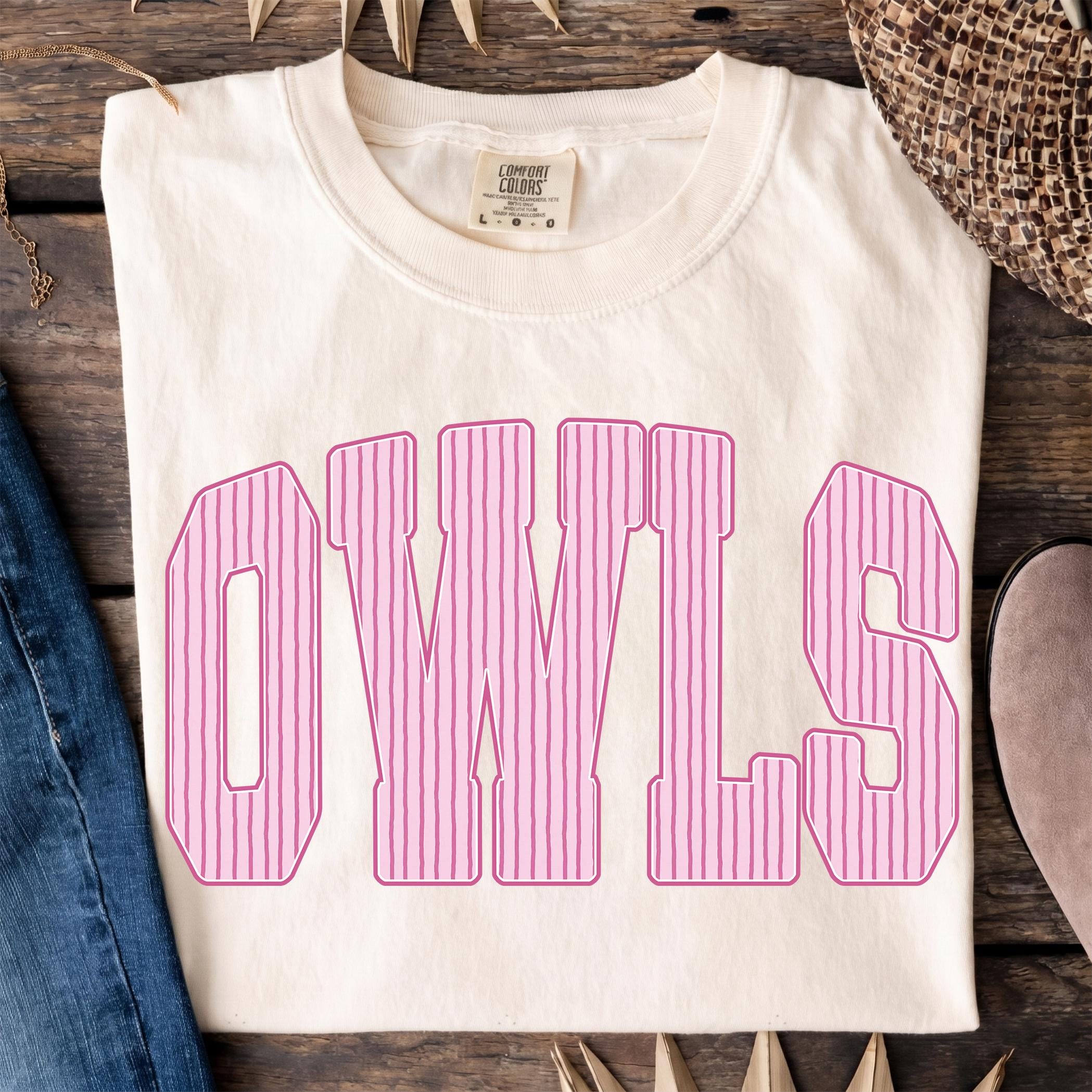 Owls Png, Pink Striped Owls Png, Preppy Mascot Sublimation, Game Day Team Spirit, Retro Sports Fan O
