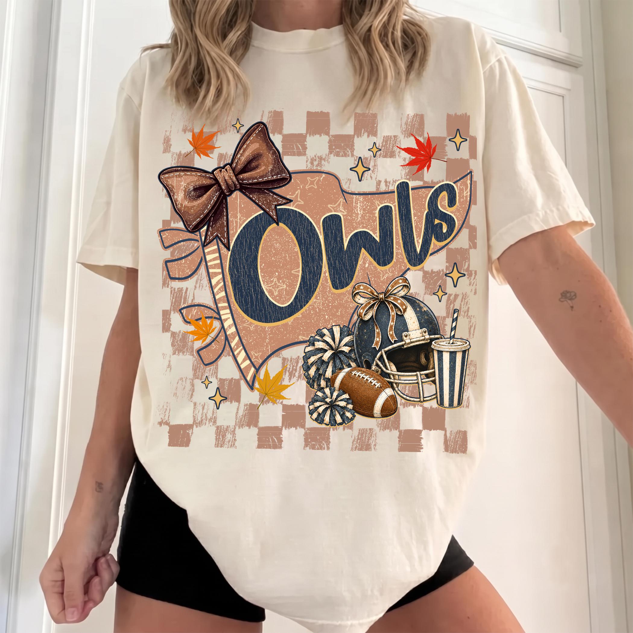 Owls Mascot Football PNG, Retro Game Day Pennant Flag Sublimation, Fall Season Sports Mom Shirt Desi