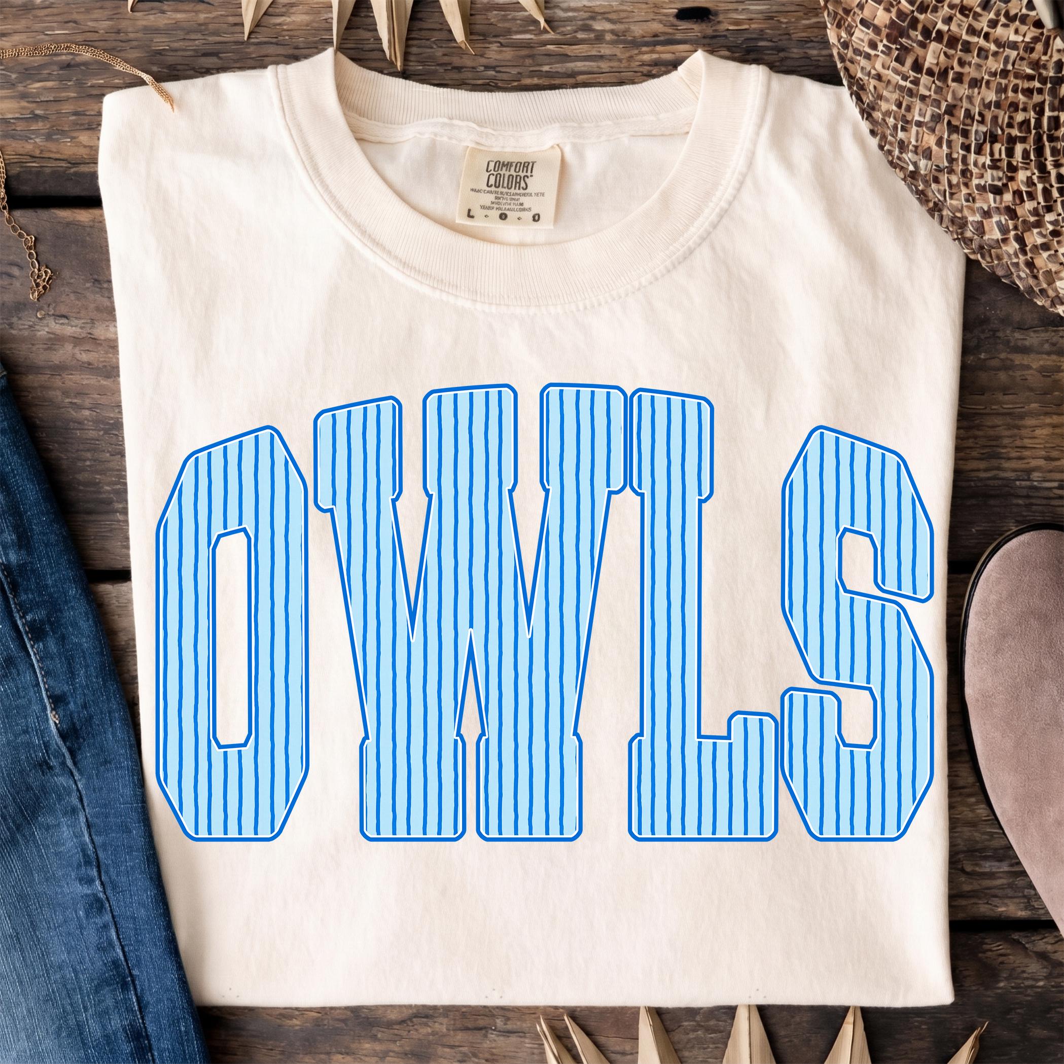 Owls Png, Blue Striped Owls Png, Preppy Mascot Sublimation, Game Day Team Spirit, Retro Sports Fan O