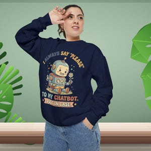 Rolig AI Chatbot-tröja, retro tennrobotgrafik, tröja i bekväma färger 1566, teknisk humorgåva för programmerare