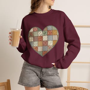 Patchwork Heart Crewneck Sweatshirt | Quilted Vintage Plaid