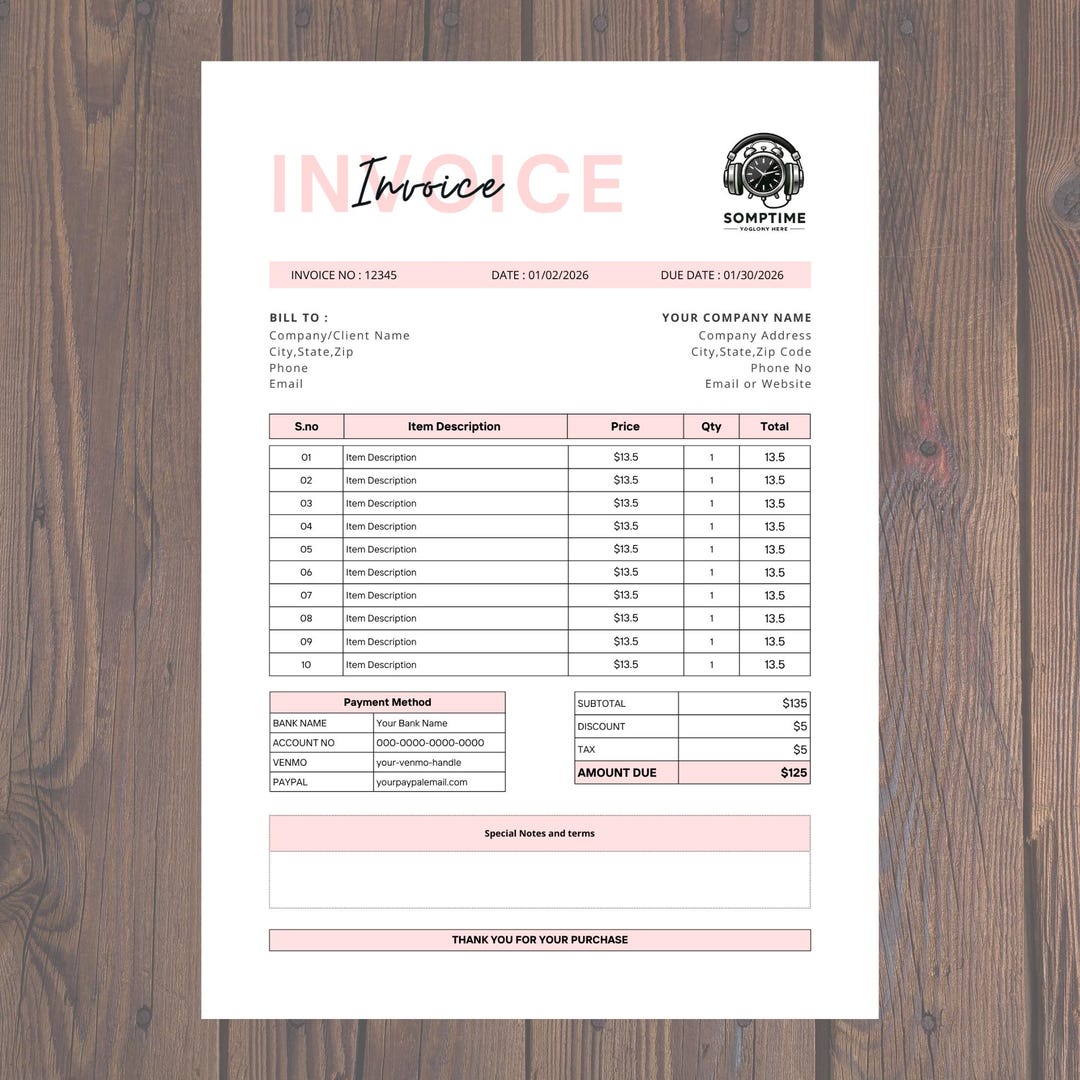 Invoice Template Editable, Small Business Custom Order Form Printable ...