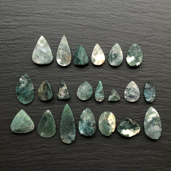 21 Moss Agate Natural Stone Cabochons | Wholesale Parcel Lot of 21 Stones | 100g