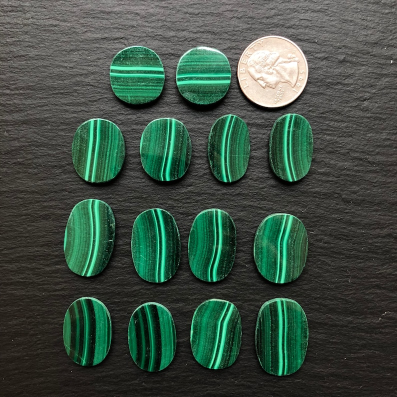 Jewelry Supplies Polished Loose Stones 14 Malachite Natural Stone Cabochons Wire Wrapping Parcel Lot of 14 Undrilled Cabs