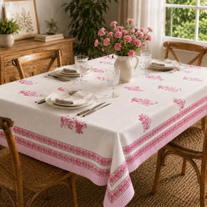 Tovaglia stampata a mano con blocchi di legno - Tovaglia con stampa floreale - Tovaglia rettangolare 60x90 - Copritavolo boho per sala da pranzo - Regalo per l'inaugurazione della casa