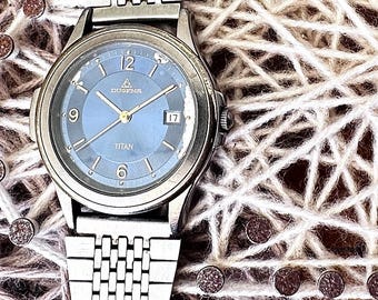 Dugena Titan Vintage Watch: Blue Dial Titanium Case (Ref. 38191)