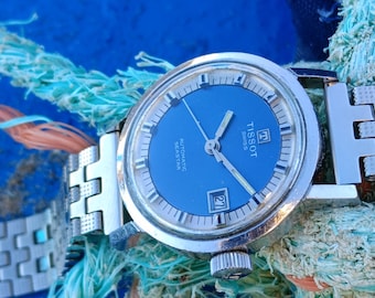 Vintage Tissot Seastar Automatic Watch – Electric Blue Dial, Mid-Century Swiss Timepiece