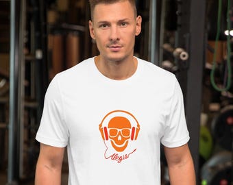 T-shirt skull casque orange streetwear unisexe S 2XL