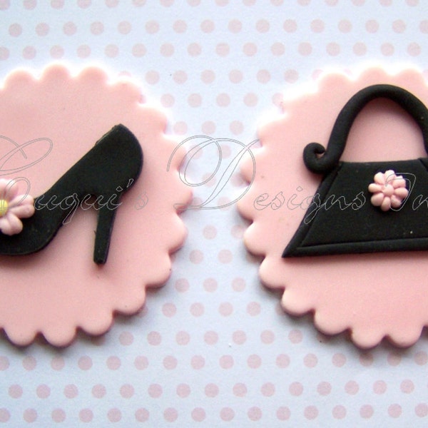 Fashion Diva Edible Cupcake Topper Fondant  Purse and Shoes  Cookie Mini Cake