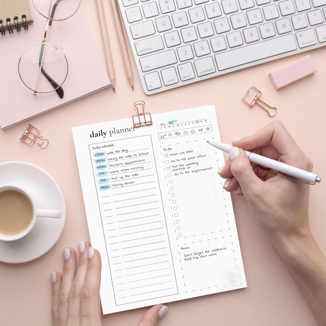 Daily Planner Printable – Simple Daily Schedule, to Do & Notes (A4, A5 ...