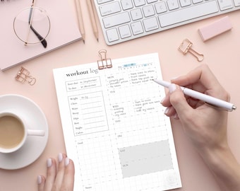 Workout Log Printable – Fitness Planner for Goals, Daily Planning & Measurements (A4, A5, US Letter)