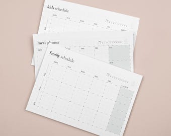 Bundle Family, Kids and Meals Horizontal planners (A4, US Letter)