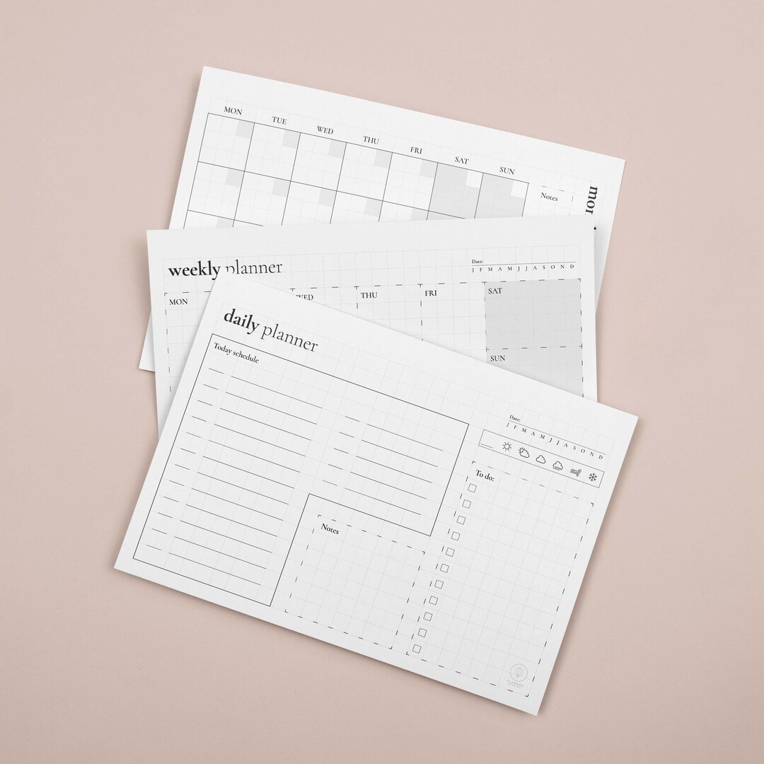 Daily, Weekly & Monthly Planner Bundle – Minimal Printable Planning ...