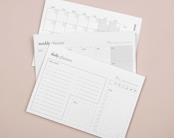 Daily, Weekly & Monthly Planner Bundle – Minimal Printable Planning System (A4, A5, US Letter)