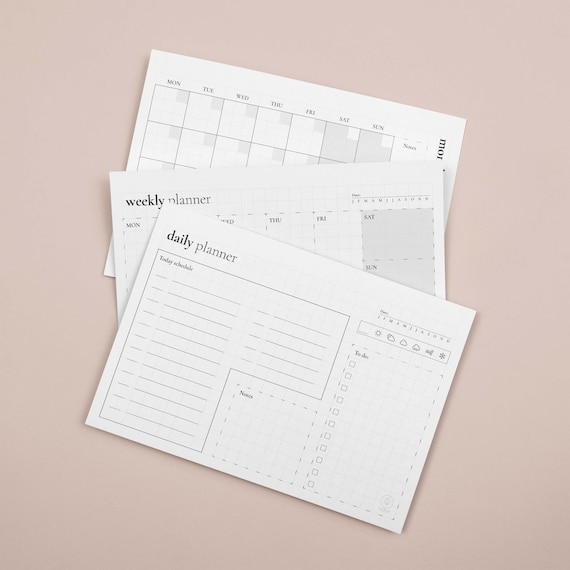 Daily, Weekly & Monthly Planner Bundle – Minimal Printable Planning System (A4, A5, US Letter)