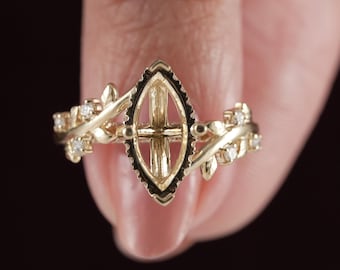 Marquise Diamond Semi Mount Engagement Ring, 14K Gold Nature Inspired Vine Setting, Custom wedding Gift for Her
