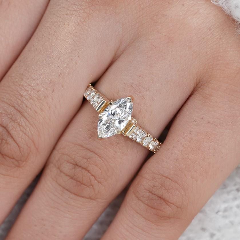 Marquise Cut Engagement Ring, Lab Grown Diamond Solitaire Ring, Wedding ...