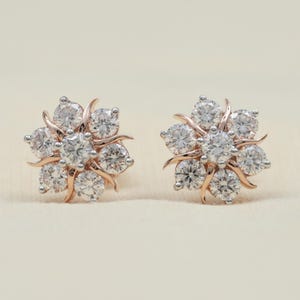 Round Diamond Floral Cluster Earrings, Flower Diamond Studs, Lab Grown Diamond Earrings, Bridal Jewelry