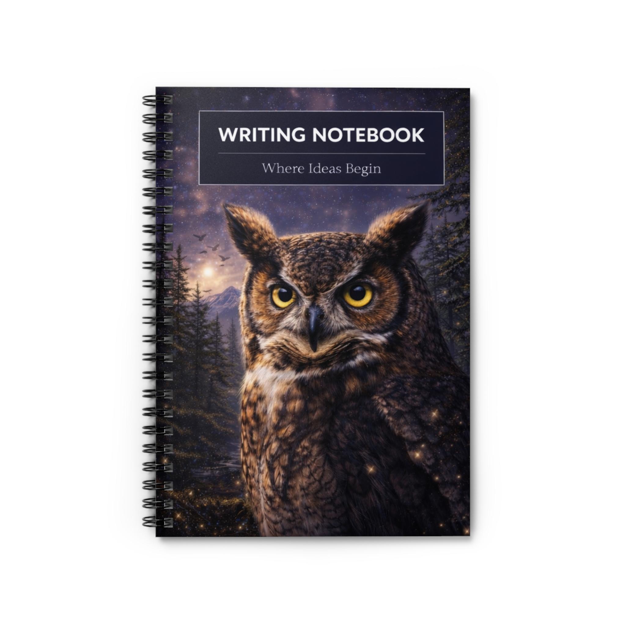 Great Horned Owl Illustration Spiral Notebook | Writing Notebook, Ruled