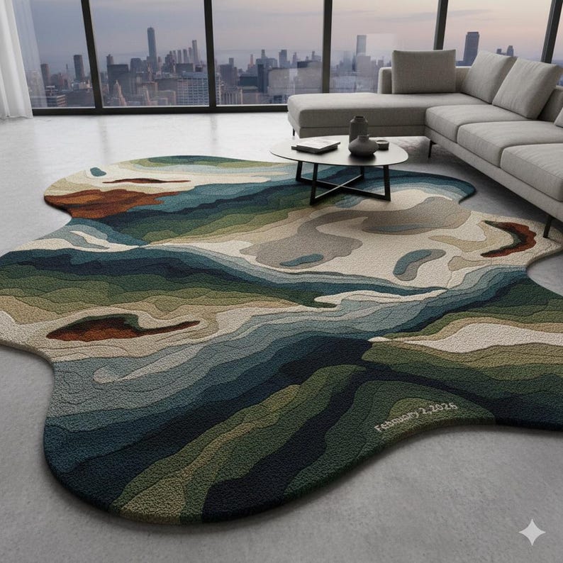 Irregular Abstract Area Rug Abstract Landscape Tufted Rug: Irregular Organic Shape, Earth Tones - Etsy