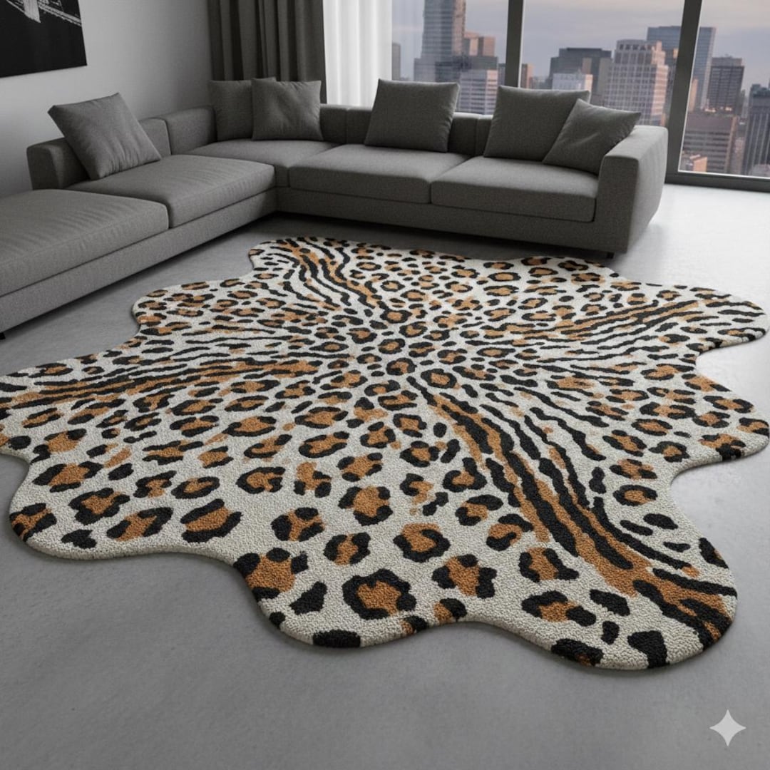 Irregular Leopard Print Tufted Rug, Modern Animal Pattern Area Rug for ...