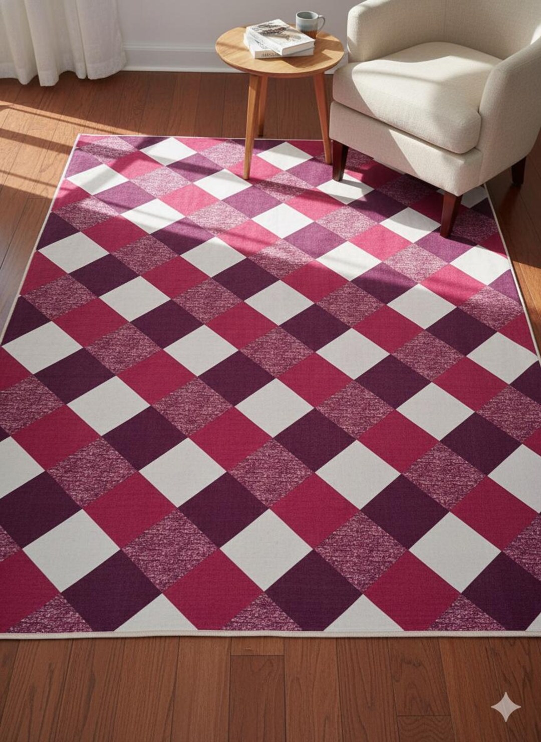 Bugundy Check Rug Pink & Burgundy Checkered Diamond Pattern Area Rug | Modern Geometric ...