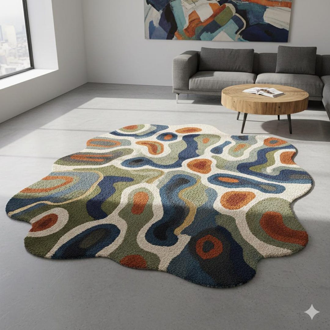 Abstract Tufted Area Rug, Irregular Multicolor Contemporary Floor Decor ...