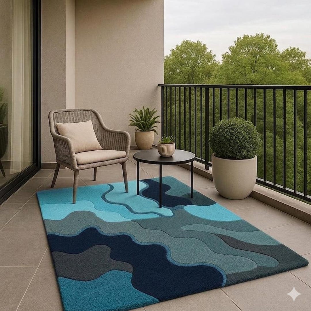 Modern Abstract Ocean Waves Tufted Area Rug - Etsy
