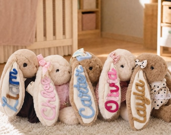 Gepersonaliseerd pluche konijn voor kinderen – Knuffel op maat, knuffelkonijn voor emotionele steun, kraamcadeau voor een tweeling, decoratie voor de kinderkamer, kerstcadeau