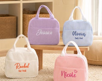 Bolsa de almuerzo personalizada para niños: bolsa térmica bordada a medida, bolsa de almuerzo aislante, artículos esenciales para el día a día, regreso a clases.