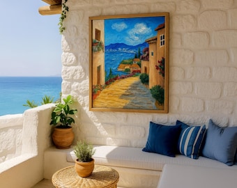 Hand Painted Coastal Village Original Oil Painting Coastal Canvas Art Home Decor Seaside