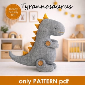 T-Rex Sewing Pattern: Linen Dinosaur Soft Toy (PDF Download A4 Size)